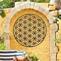 Geometry "Flower of Life" Steel Wall Art in Situ in the Garden Geometry "Flower of Life" Steel Wall Art in Situ in the Garden