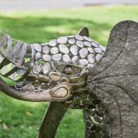 Close-up of the Detail on the Head of the "Sambaku" Bronze Garden Elephant Sculpture