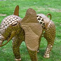 Close-up of the Ears on the "Sambaku" Gold Garden Elephant Sculpture