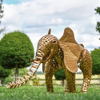 "Sambaku" Gold Garden Elephant Sculpture in Use in the Garden