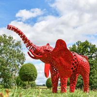 "Sambaku" Red Garden Elephant Sculpture in Situ