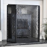 Black Three Fold Fire Guard with Diamond Patterning 