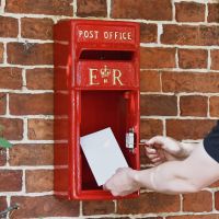 Red & Gold "Newland" Elizabeth Regina Post Box with Door Open Red & Gold "Newland" Elizabeth Regina Post Box with Door Open