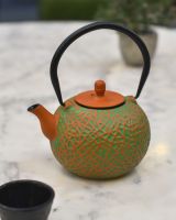 "Sarda" Green and Orange Cast Iron Japanese Style Teapot