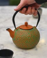 Scale image of "Sarda" Green and Orange Cast Iron Japanese Style Teapot 