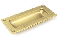 Close-Up of Satin Brass "PUSH" Flush Door Handle - 102mm x 45mm