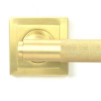 Close-Up of Satin Brass "Royale" Square Concealed Door Handle on Rose Set Close-Up of Satin Brass "Royale" Square Concealed Door Handle on Rose Set