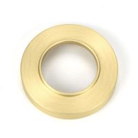 Close-Up of Backplate for Satin Brass "Royale" Unsprung Door Handle on Rose Set Close-Up of Backplate for Satin Brass "Royale" Unsprung Door Handle on Rose Set