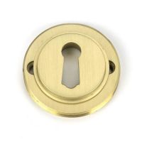 Situ Shot of Satin Brass "Squared" Traditional Escutcheon - 53mm x 11mm