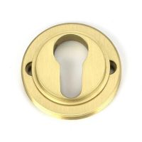 Situ Shot of Satin Brass "Squared" Traditional Euro Escutcheon - 53mm x 11mm Situ Shot of Satin Brass "Squared" Traditional Euro Escutcheon - 53mm x 11mm