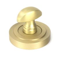 Close-Up of Satin Brass Art Deco "Vienna" Round Bathroom Thumb Lock - Set