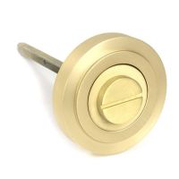 Close-Up of Set of Satin Brass Art Deco "Vienna" Round Bathroom Thumb Lock
