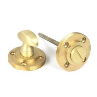 Set of Satin Brass Art Deco "Vienna" Round Bathroom Thumb Lock in Sit