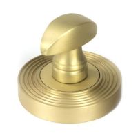 Close-Up of Satin Brass Beehive "Vienna" Round Bathroom Thumb Lock - Set