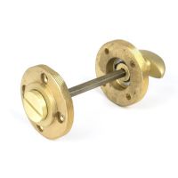 Close-Up of Connecting Satin Brass Beehive "Vienna" Round Bathroom Thumb Lock - Set
