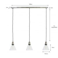 Dimensions of the Satin Nickel Trio Cone Hanging Lights in Situ