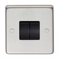 10 Amp Double Switch Light Switch Finished in a Satin Stainless Steel