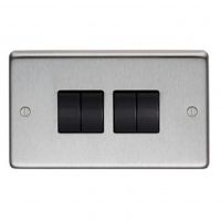 10 Amp Quad Switch Light Switch Finished in a Satin Stainless Steel 10 Amp Quad Switch Light Switch Finished in a Satin Stainless Steel