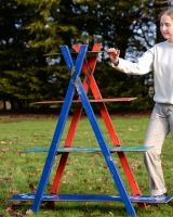 ‘Summit" Upcycled Oil Drum Shelving Unit with lady stood to side for scale