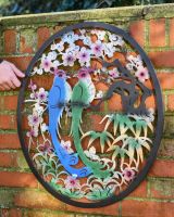 Scale image of Steel Cherry Blossom and Birds Garden Wall Art