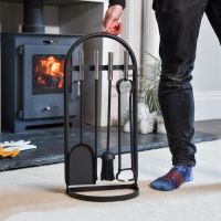 Scale image of contemporary curved fireside companion set Scale image of contemporary curved fireside companion set