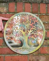 Scale image of Rustic Bluebird Tree Wall Art with Mirror