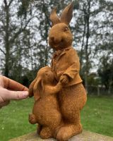 Scale image of father and daughter rabbits outdoor statue