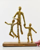 "Holding On" Aluminium and Mango Wood Sculpture - Gold