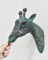 Verdigris Aluminium Giraffe Wall Bust To Scale
