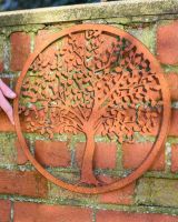 Scale image of rustic garden wall art with oak tree