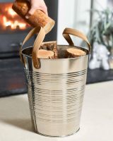 Scale Shot of "Kinsbury" Ribbed Stainless Steel Log Holder Scale Shot of "Kinsbury" Ribbed Stainless Steel Log Holder