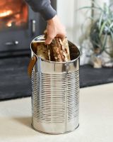 Scale Shot of "Mckinley Lodge" Angled Stainless Log and Coal Hod Scale Shot of "Mckinley Lodge" Angled Stainless Log and Coal Hod