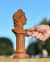 Scale Shot of Rustic "Roman Bust" Garden Sculpture 