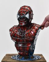 Recycled Metal Parts "Parker" Superhero Sculpture Scale Shot 