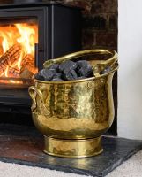 Polished Brass Coal Bucket holding Coal By the Fireplace Digital Illustration