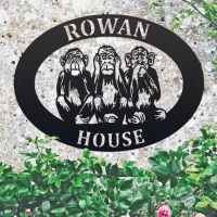 "See No Evil, Hear No , Speak No Evil" Iron Oval House Sign in situ in a Stone Wall