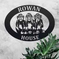 "See No Evil, Hear No Evil, Speak No Evil" Iron Oval House Sign in Use Outdoors