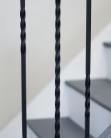 Close-Up of Set of 2 Matte Black "Enfield" Steel Stair Spindles - Pattern 12 - Spindle ONLY - No Brackets