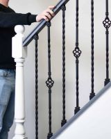 Scale Shot of Set of 2 Matte Black "Enfield" Steel Stair Spindles - Pattern 13