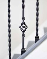Close-Up of Set of 2 Matte Black "Enfield" Steel Stair Spindles - Pattern 14