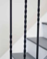 Close-Up of Set of 2 Matte Black "Enfield" Steel Stair Spindles - Pattern 15 - Spindle ONLY - No Brackets