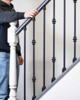 Scale Shot of Set of 2 Matte Black "Enfield" Steel Stair Spindles - Pattern 3