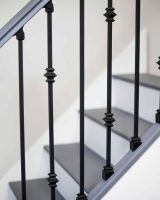 Situ Shot of Set of 2 Matte Black "Enfield" Steel Stair Spindles - Pattern 3