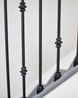 Close-Up of Set of 2 Matte Black "Enfield" Steel Stair Spindles - Pattern 3