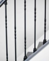 Close-Up of Set of 2 Matte Black "Enfield" Steel Stair Spindles - Pattern 4