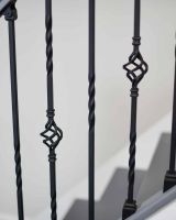 Close-Up of Set of 2 Matte Black "Enfield" Steel Stair Spindles - Pattern 5