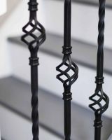 Close-Up of Set of 2 Matte Black "Enfield" Steel Stair Spindles - Pattern 6 - Spindle ONLY - No Brackets