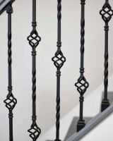 Close-Up of Set of 2 Matte Black "Enfield" Steel Stair Spindles - Pattern 6 Close-Up of Set of 2 Matte Black "Enfield" Steel Stair Spindles - Pattern 6