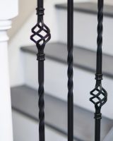 Close-Up of Set of 2 Matte Black "Enfield" Steel Stair Spindles - Pattern 7 - Spindle ONLY - No Brackets