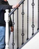 Scale Shot of Set of 2 Matte Black "Enfield" Steel Stair Spindles - Pattern 7